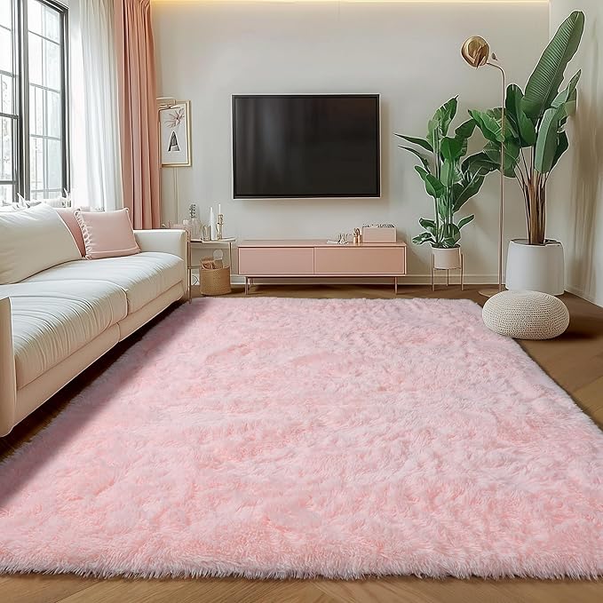 ONASAR Pink 6x9 Area Rugs for Living Room Bedroom, Washable Large Fluffy Bedside Throw Rug, Soft Plush Shaggy Fuzzy Floor Carpet for Nursery Kids Girls Boys Teen Dorm Home Office Decor Aesthetic