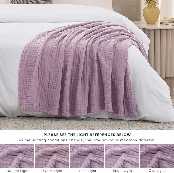 Love's cabin 6 Layer 100% Cotton Muslin Blanket, 50"x60" Throw Muslin Blanket for Couch Bed, Lightweight and Breathable Cotton Gauze for Adult, Lavender
