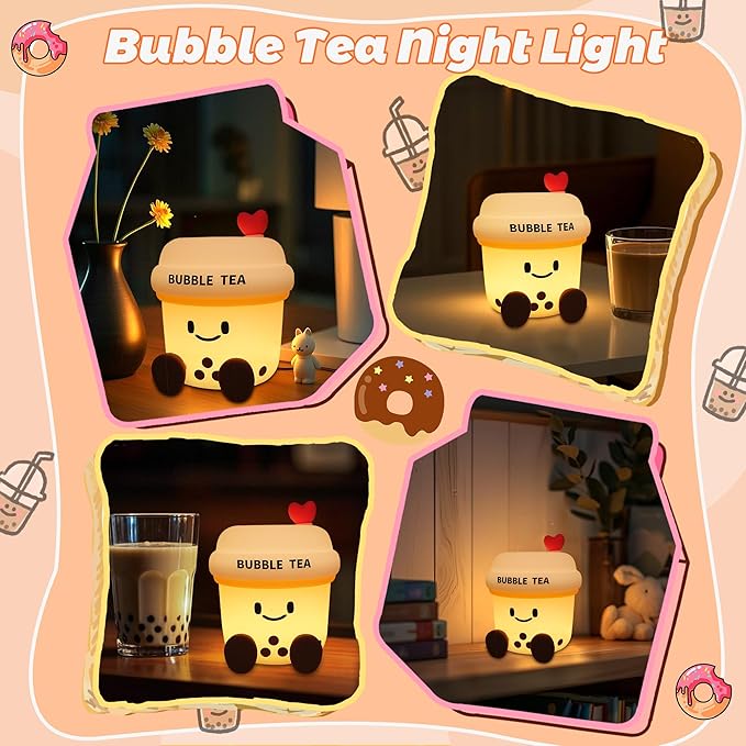 YuanDian Boba Bubble Tea Night Light, Cute Silicone Lamp Gift for Kids Girls Boys, Bedroom Decor for Christmas Birthday - Toddler Safe Kids Room Accessories