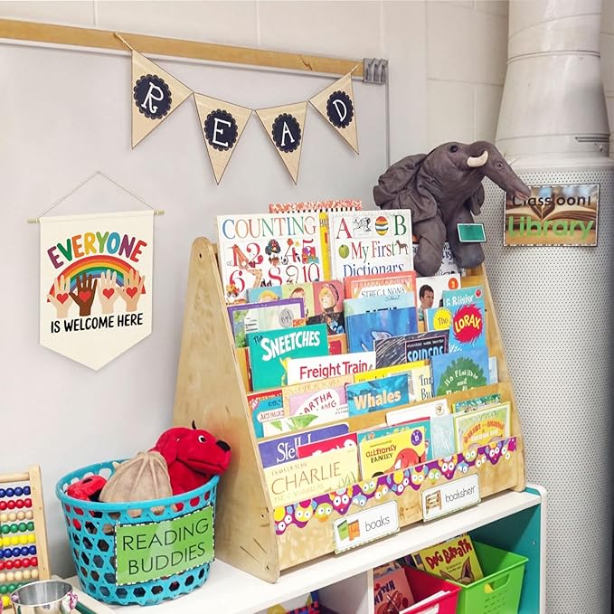 Classroom Door Wall Decorations, Inspirational Diversity Linen Canvas Banner, Everyone Is Welcome Inclusive Equality Wall Hanging Pennant Flag Banner, School Counselor Office Must Haves, 15x11in