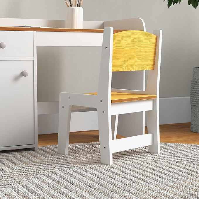 Qaba Kids Desk and Chair Set with Storage Drawer, Study Desk with Chair for Children for Arts & Crafts, Snack Time, Homeschooling, Homework, White