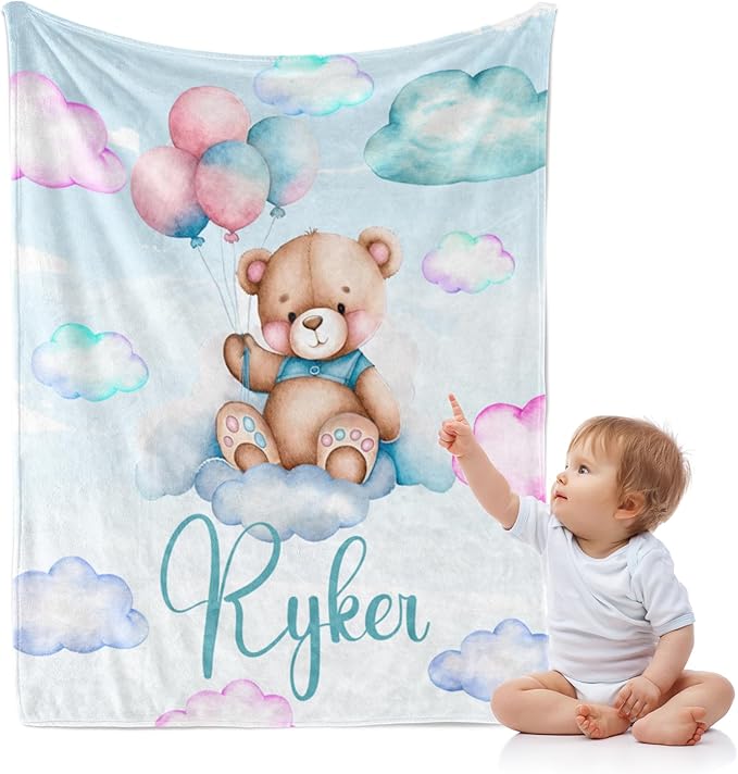 J&SBGFT Custom Baby Blanket with Name, Personalized Receiving Blanket for Boys' Toddlers, Nursery Stroller Crib Decor, 30"x40", Color14