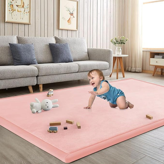 Baby Play Mat for Floor Tummy Time Mat Nursery Muscle Area Rug Playroom Rug Tatami 59"*71" Memory Foam 1.3" Thick Crawling For Babies,Toddlers, Infants, Kids,Floor(Pink)