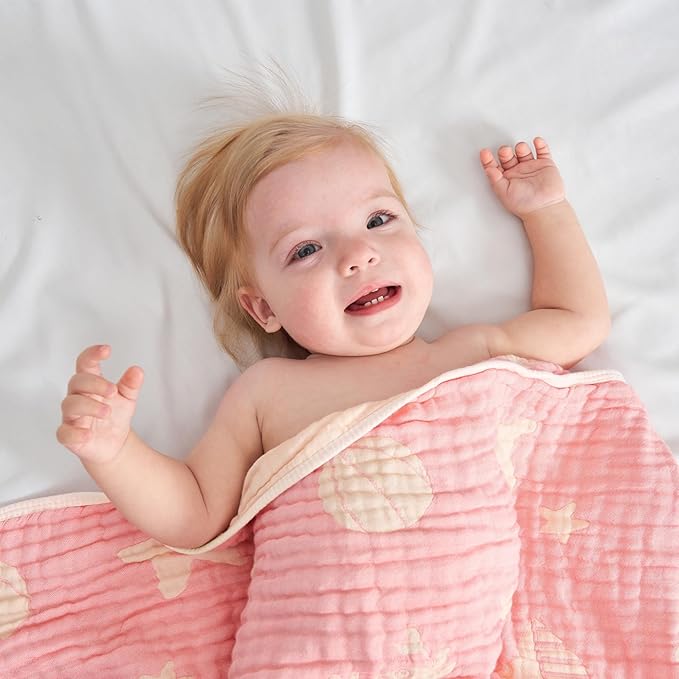 Ultra-Soft Muslin Baby Blanket (43x43 Inches,Pink Ocean, 1-Pack)