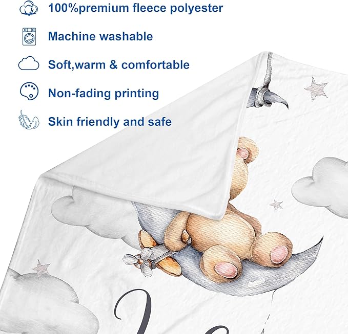 J&SBGFT Custom Baby Blanket for Boys - Personalized with Name, Receiving Blanket for Toddlers, Kids, Crib, Stroller, Nursery Decor - 30"x40", Color21