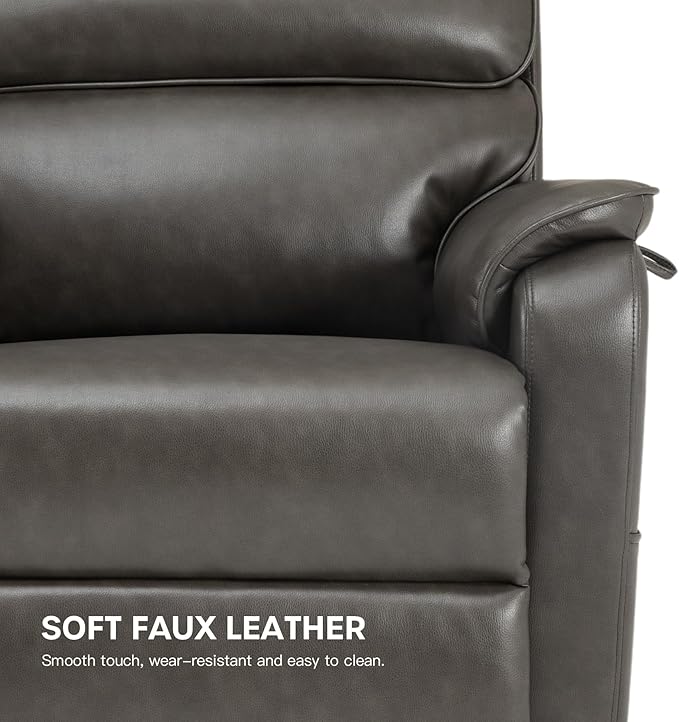 DYNOX Big Man Large-Wide Power Dual Motor Lift Recliners Chairs for Elderly Lay Flat Lift Chair with Infinite Positions, Heat & Massage, Supports 400 LBS(9298,Faux Leather,Grey)