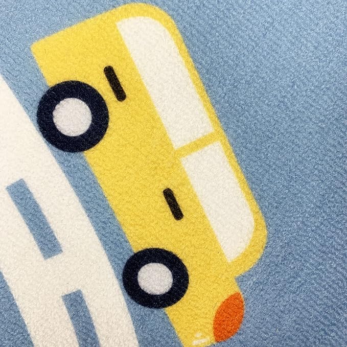 Hopscotch Car Rug 10Ft Extra Large Blue Kids Play Mat Rainbow Classroom Carpet for Children Boys Girls Bedroom Educational Learning Area Rug, Preschool Car Road, 6.6x9.8Ft