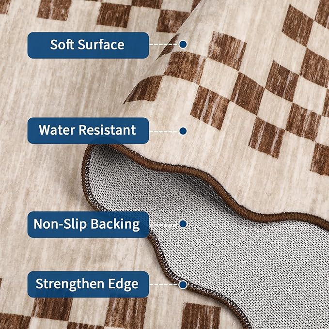 GarveeHome Scalloped Round Rug 4ft Modern Solid Color Circle Rugs Non Slip Low Pile Living Room Throw Carpat Washable Bedroom Scalloped Round Area Rug Stain Resistant Bordered Rug for Kitchen, Beige