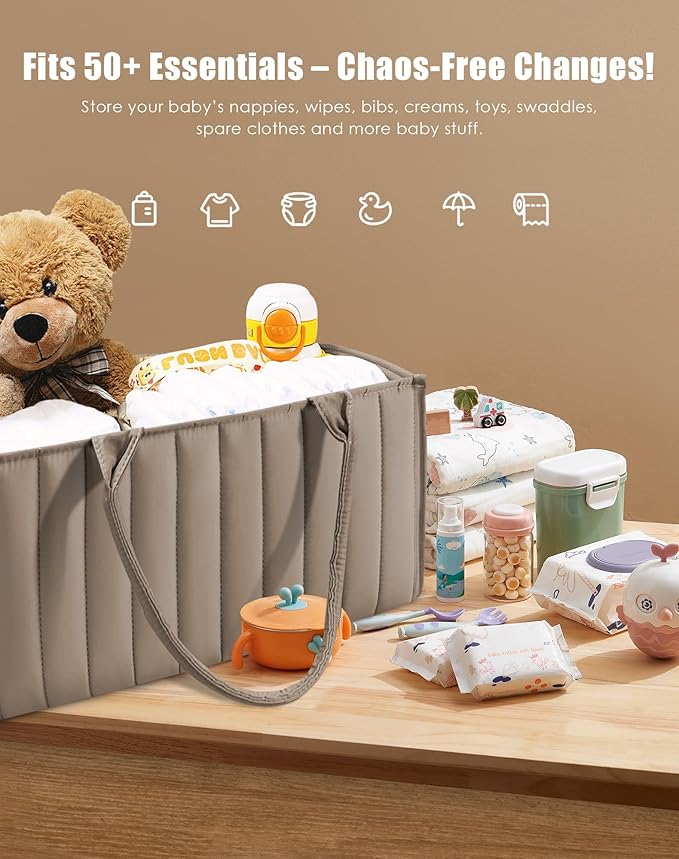 SWEET DOLPHIN 2-Pack Baby Diaper Caddy Organizers, Stylish Storage Baskets for Newborn Essentials, Diaper Station & Car Travel, Value Bundle for Baby Shower Gifts & Registry Must-Haves - Mocha Brown