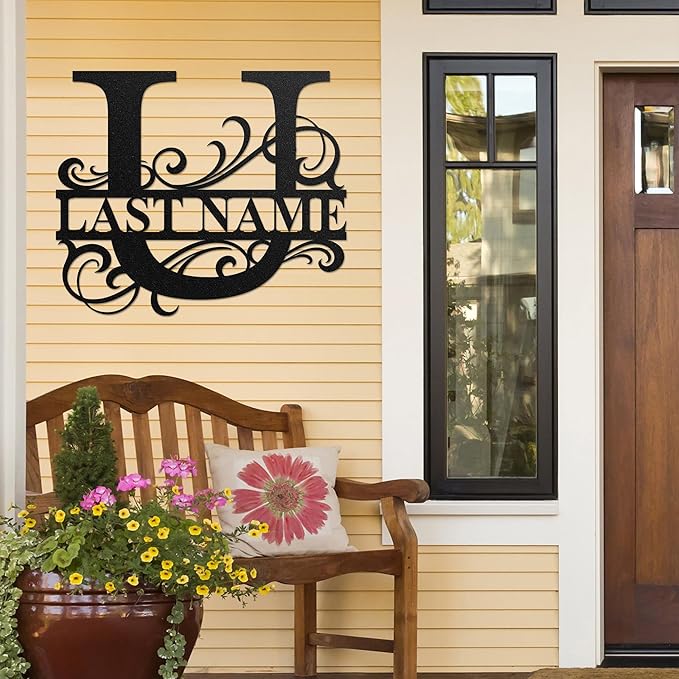 LULLBABYMALL Custom Metal Signs - Last Name Sign, Split Letter Monogram, Letter U, Family Name Wall Art, Outdoor Metal Signs, Personalized Wedding Gift