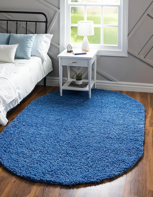 Unique Loom Solid Shag Collection Area Rug (5' 3" x 8' Oval, Periwinkle Blue)