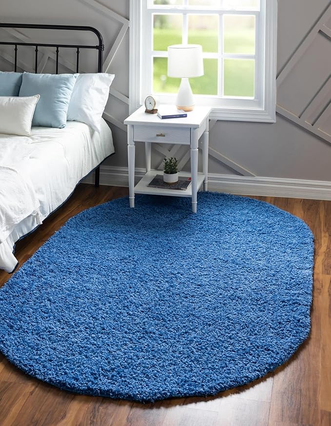 Unique Loom Solid Shag Collection Area Rug (3' 3" x 5' 3" Oval, Periwinkle Blue)