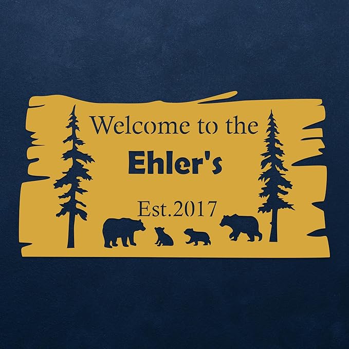 Custom Bear Metal Wall Sign, Personalized Cabin Sign, Bear Family In Woods Cabin Sign, Custom Family Name Bear Decor, Outdoor Metal Sign, Ranch Sign, Man Cave Decor