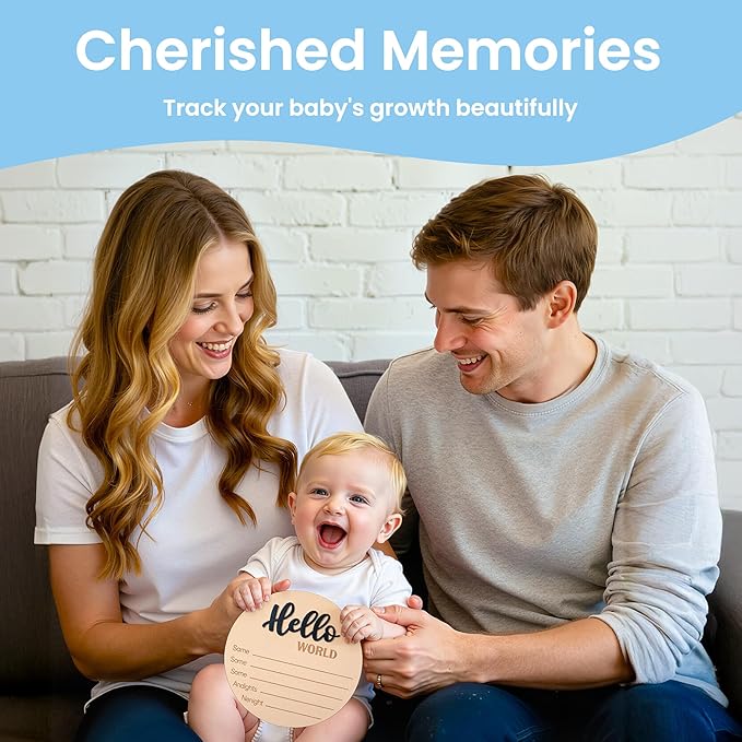 Baby Announcement Sign with Pen, 5.9 Inch Wooden Hello World Newborn Sign for Hospital, 3D Birth Announcement Board, Welcome Baby Name Signs for Nursery, Newborn Gift for Boy & Girl,Black