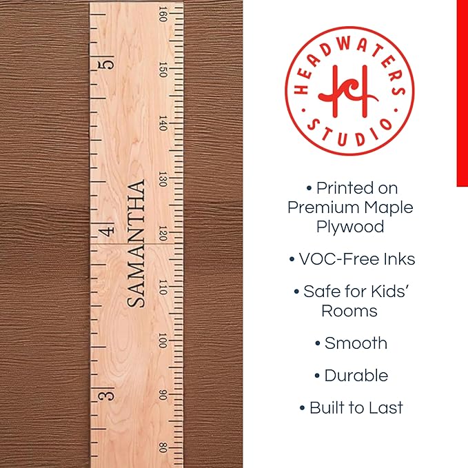 Headwaters Studio Personalized Wooden Growth Chart for Kids – Wall Height Ruler for Child Growth Tracking – Wooden Height Chart for Boys & Girls, Nursery & Home Decor Multiple Sizes & Colors