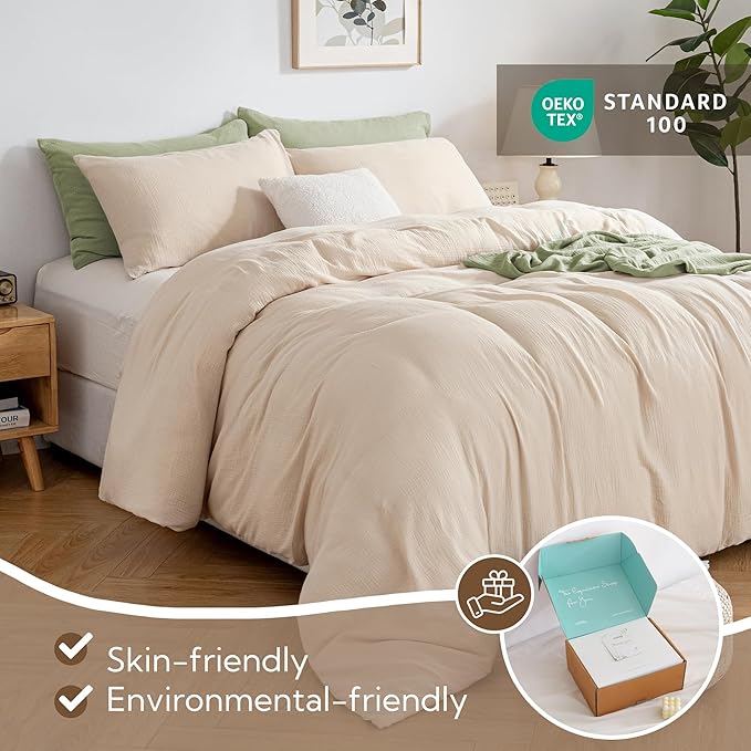 MILDLY Muslin Duvet Cover Twin - 100% Washed Cotton Linen Like Gauze Comforter Cover 2 Pieces Breathable & Lightweight for All Season