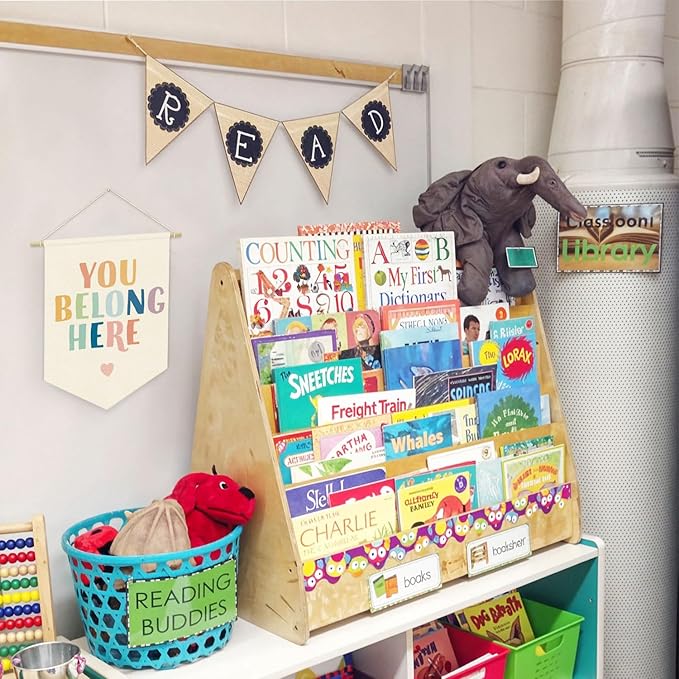 Welcome Sign for Boho Classroom, You Belong Here Inspirational Linen Canvas Banner, Classroom Must Haves, Schoolgirl Style Classroom Wall Hanging Pennant Flag Banner for Preschool Decor,15x11in