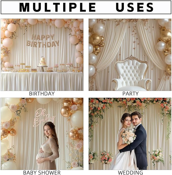 Ivory Backdrop Curtains for Wedding Parties, 10x7FT Wrinkle Free Photo Backdrop Curtains for Wedding Birthday Party Baby Shower, Fabric Drape with Rod Pockets 5ft x 7ft, 2 Panels