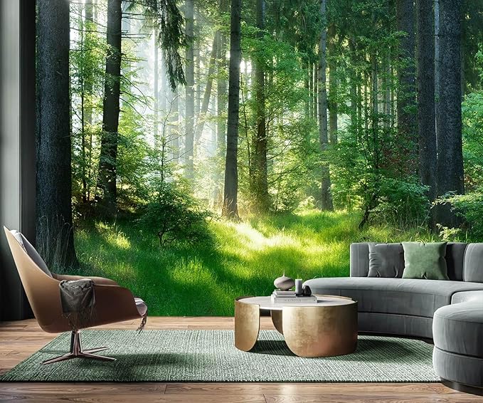 AFZEVEB-Green Forest Wallpaper Natural Landscape Wall murals for Bedroom 136"x96"(Not Peel and Stick)