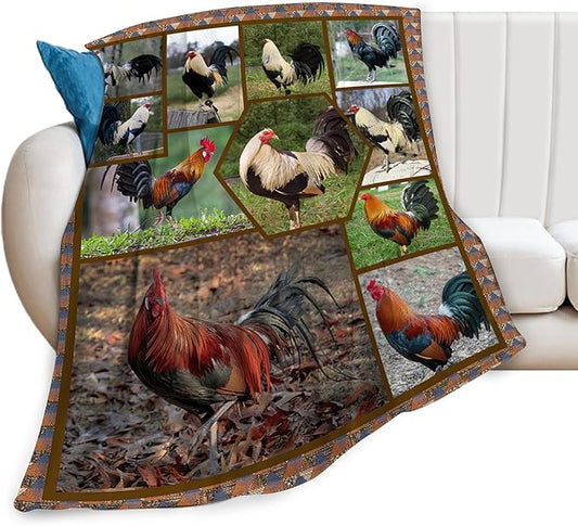 Rooster Chicken Throw Blanket - Soft, Warm & Cozy Fleece for Girls, Women, Kids & Adults - 80"x60" Couch, Sofa, Bed