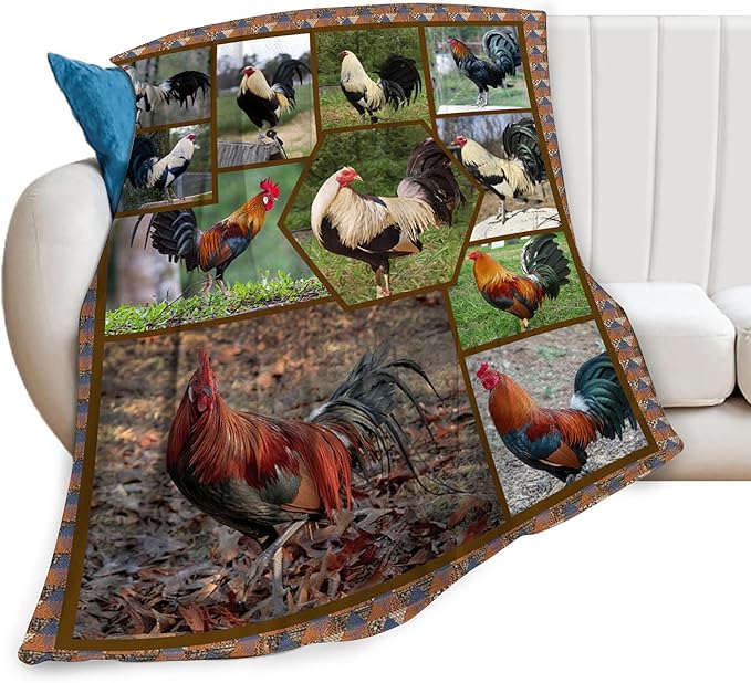 Rooster Chicken Blanket Throw for Girls, Women, Kids, Adults - Soft Warm Cozy Fleece Blanket for Couch, Sofa, Bed - 50"x40"