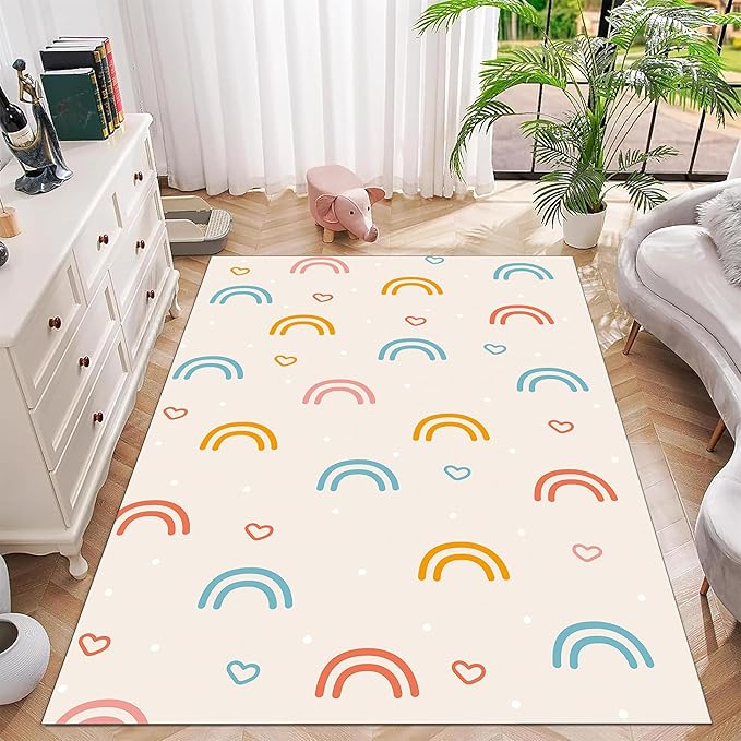 Children's Rainbow Carpet - Living Room Floor Mats, Soft, Washable, Anti-Slip, 3x5ft