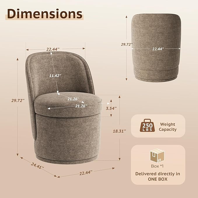 Swivel Accent Chair, 360° Swivel Chair with Hidden Storage, Modern Small Barrel Swivel Armchair for Living Room/Bedroom, Brown