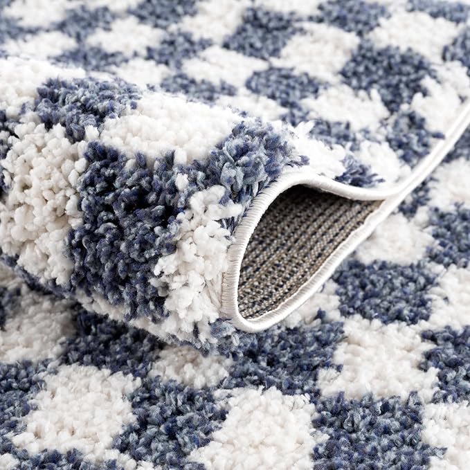 Hauteloom Kieu Living Room, Bedroom Area Rug - Contemporary - Plush Pile - White, Blue - 18" x 18" Sample