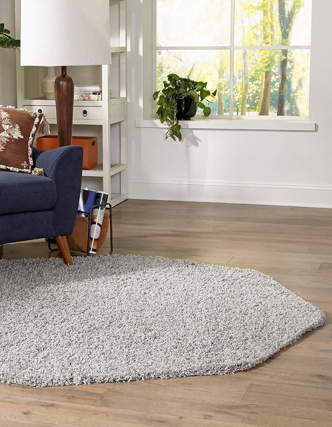 Unique Loom Solid Shag Collection Area Rug (4' Octagon, Cloud Gray)