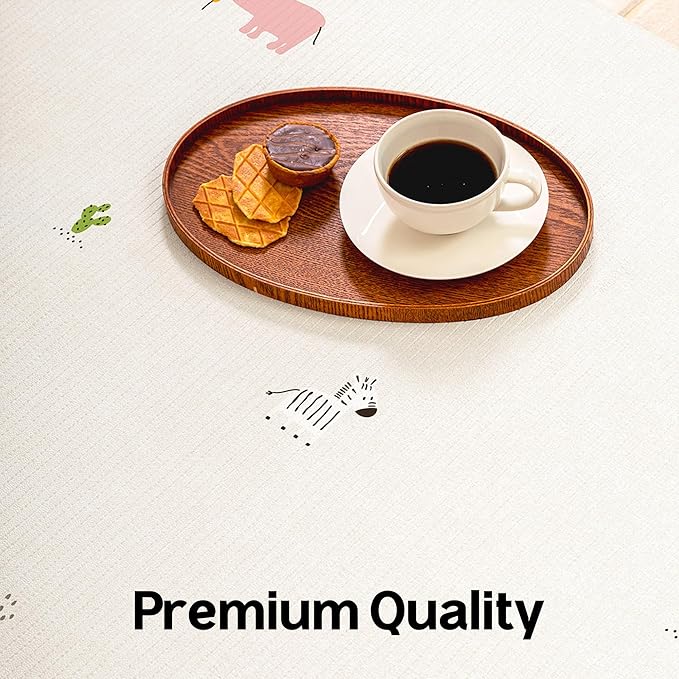 Ultra-Cushioned Premium Baby Play Mat - Jungle Friends + Herringbone - Made in Korea - Tummy Time Mat with Superior Shock Absorption, Non-Toxic Baby Floor Mats, Water Resistant, Reversible - 75"x51"