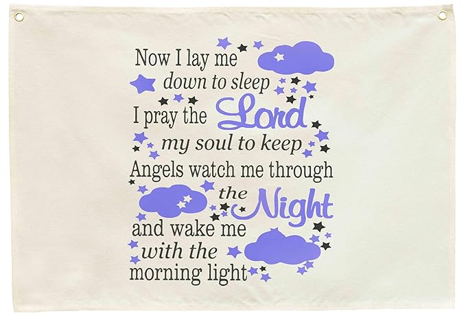 Rectangular Banner Flag Wall Decor for Baby Kids Boy-Nursery Baby Above Crib Bedroom Door Decorations-Baby,Shower Birthday Christmas Gift-Now I Lay Me Down to Sleep,I Pray the Lord My Soul to Keep