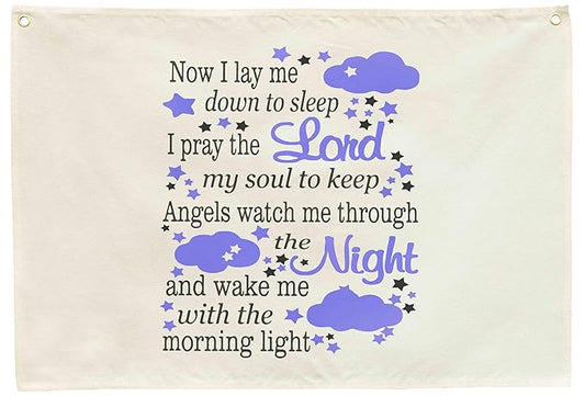 Rectangular Banner Flag Wall Decor for Baby Kids Boy-Nursery Baby Above Crib Bedroom Door Decorations-Baby,Shower Birthday Christmas Gift-Now I Lay Me Down to Sleep,I Pray the Lord My Soul to Keep