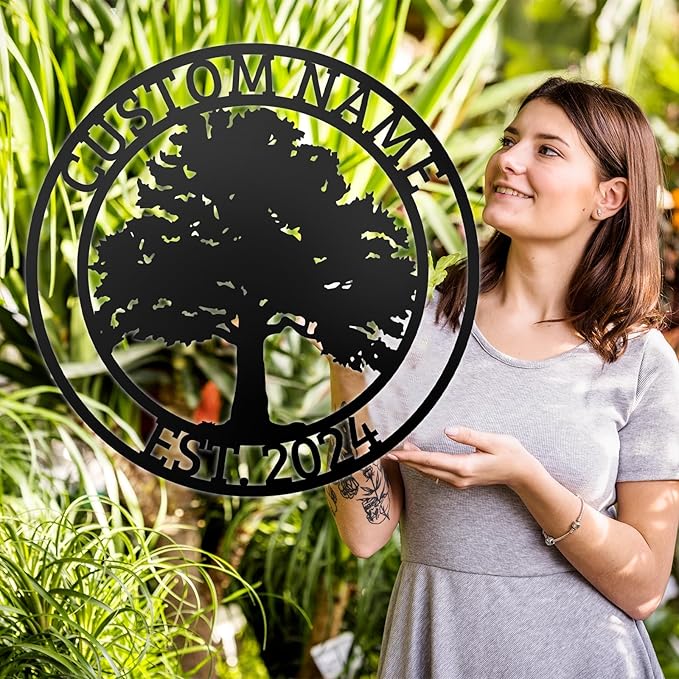 Personalized Metal Yard Sign | Custom Signs Outdoor Metal | Tree Metal Wall Art for Front Door Porch Garden | Personalized Camping Signs | Custom Family Name Sign Woodland Nursery Decor
