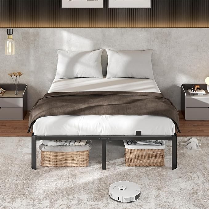 Metal Bed Frame King Size, 14 Inch 3500 lbs Heavy Duty Platform Bed Frames Steel Slats Noise Free No Box Spring Needed, Easy Assemble Sturdy Bedframe with Storage and Mattress Retainers