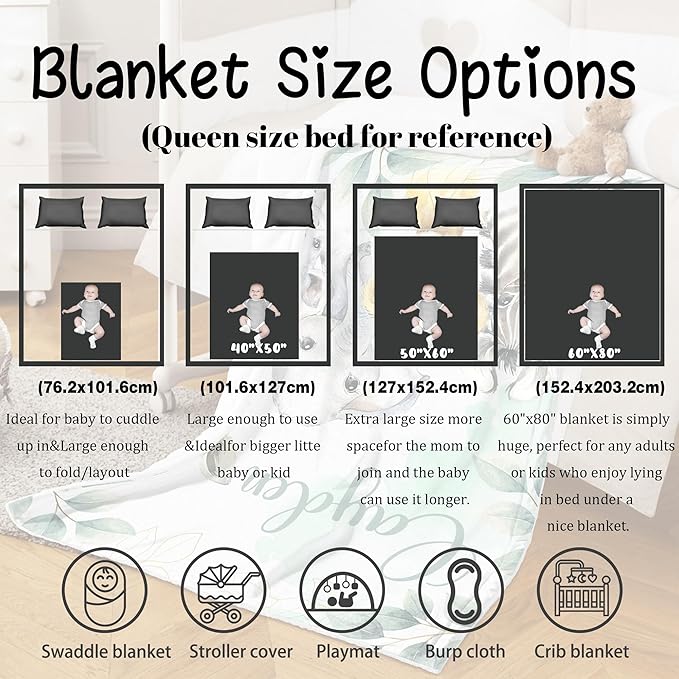 J&SBGFT Personalized Baby Blanket for Boys,Customized Name Blanket with Name, Receiving Blankets for Toddlers Kids Nursery Stroller Crib Decor Throw, 30x40, Color19