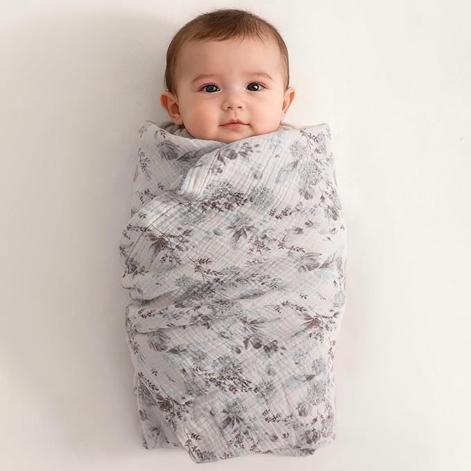 NTBAY 2 Layer Muslin Cotton Baby Swaddle Blanket, 30x40 Soft and Breathable Receiving for Newborns and Infants, Perfect for Crib, Stroller, Travel, Lightweight Nursery Blanket, Vintage Bloom