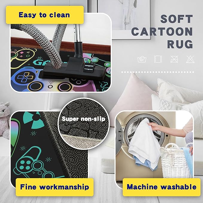 Play Gaming Rug for Bedroom Gamer Mat Gamepad for Boys Room 3x4 for Playroom Decor Washable