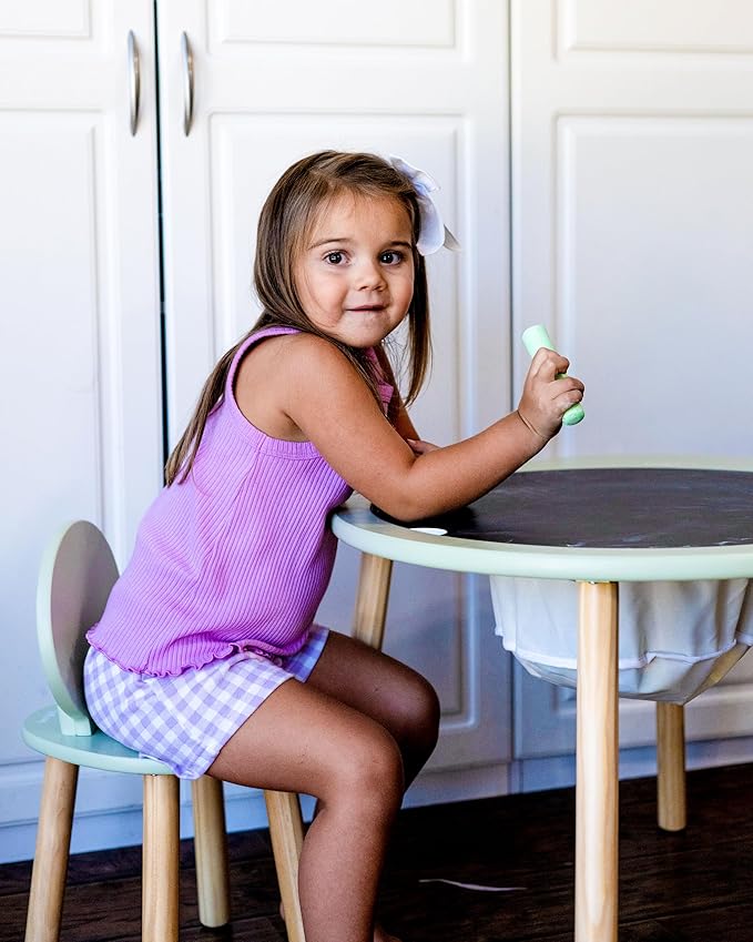 Beright Kids Table and Chairs Set, Kids Wooden Play Table with 2 Chairs, Kids Round Table for Toddlers, Suitable for Bedroom, Playroom and Kids' Room, with Removable Top Panel and Storage Bag, Green
