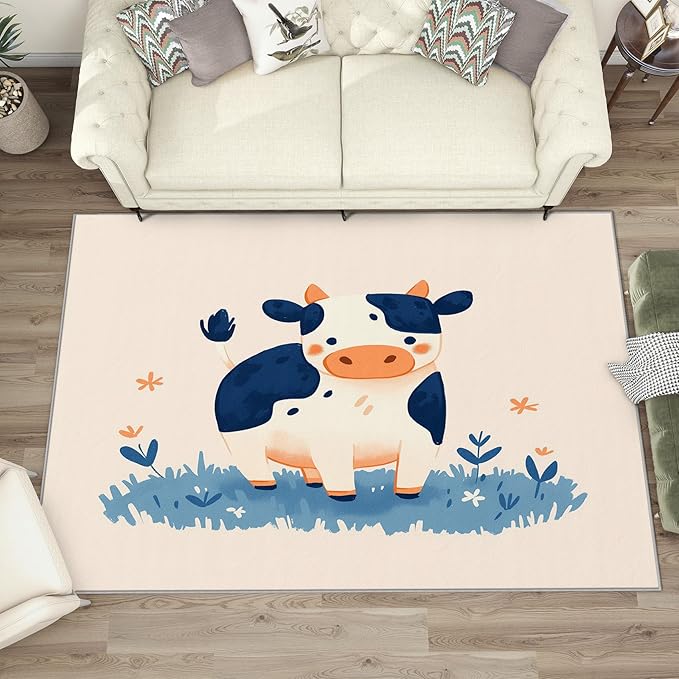 Cow Rug for Nursery - Cute Cattle Area Rug 2x3, Cartoon Farm Animal Rugs for Entryway, Kids Farmhouse Animal Door Mat - Washable Non Slip High Traffic Areas, Cow Home Decor & Gifts