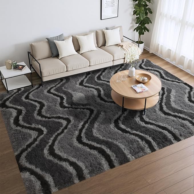 Meralax Grey Rugs for Living Room Bedroom, 5x8 Soft Area Rug Fluffy Shaggy Bedside Rug, Machine Washable Indoor Gray Floor Carpet for Kids Girls Boys, Dorms, Nursery Rooms, Home Decor Aesthetic