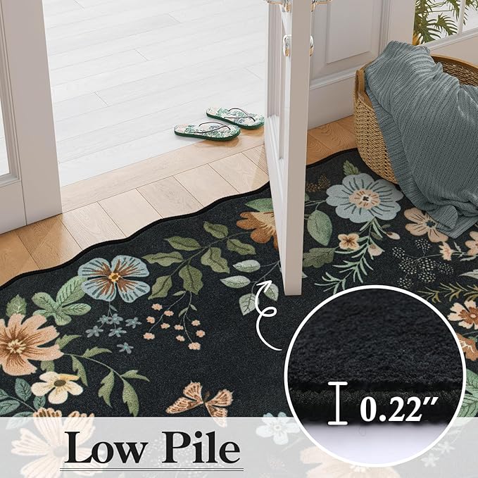 Lahome Floral Washable Rugs 8x10, Soft Ultra-Thin 8x10 Rugs for Living Room Bedroom, Easy Clean Boho Non-Slip Accent Carpet for Dining Room Office(8x10ft,Black/Grey)