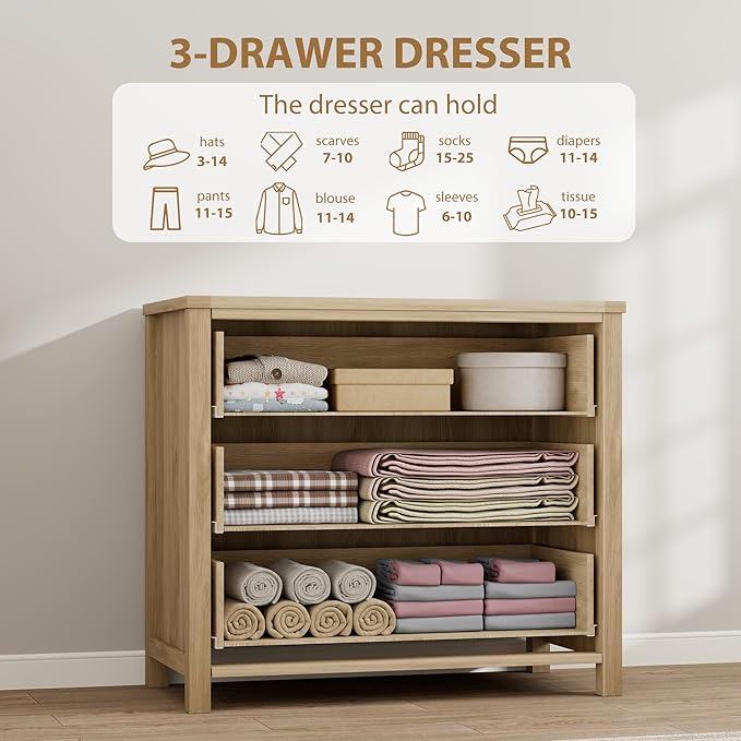 IDEALHOUSE Rattan Dresser for Bedroom, Chest of Dressers 29" Tall Dresser for Closet with 3 Rattan Drawers Chest with Clothes Storage Cabinet, Drawer Organizer for Bedroom, Living Room, Hallway
