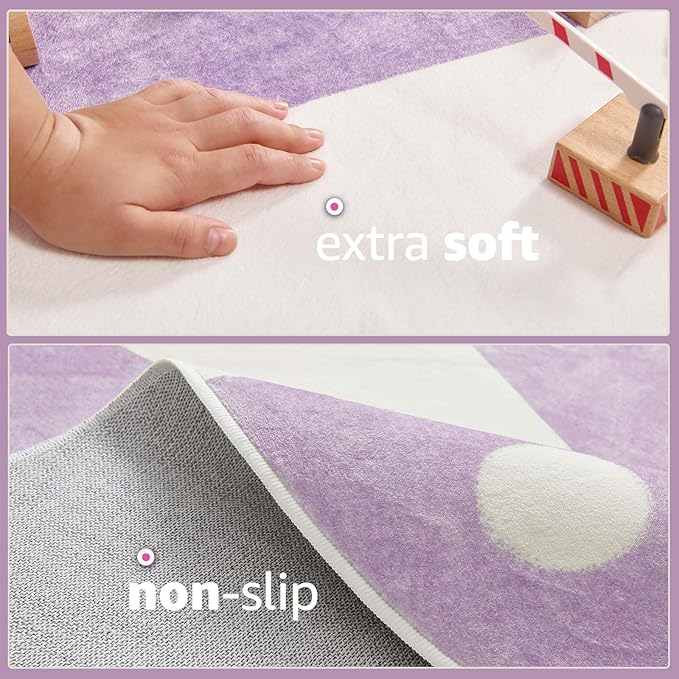 jinchan 5ft Round Rug Lilac Purple Washable Fun Cute Playroom Mat Non Slip Cheerful Circle Cool Rug Soft Cozy Low-Profile Playful Carousel Throw Carpet for Kids Gift Teens Dorm Entryway Bedroom