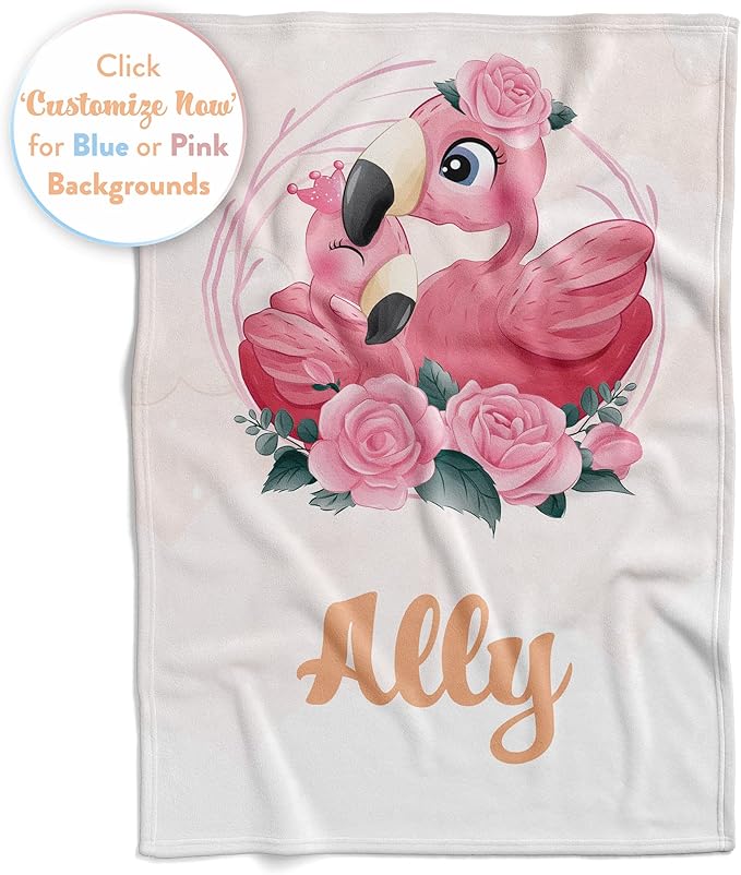Personalized Baby Blankets with Name | Custom Flamingo Newborn Blanket for Baby Girl and Baby Boy | Unisex Warm Soft Fleece Swaddle Blanket Minky | (Flamingo, Fleece 50"x60")