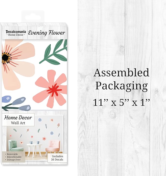 Decalcomania Evening Flowers Wall Decor by Mia Charro - Set of 26 Danish Pastel Room Decor Flower Wall Decals Removable Peel and Stick Wall Stickers - Floral Aesthetic Room Decor