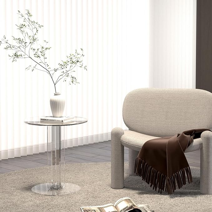 Round Acrylic Side Table, Modern Accent End Table, Minimalist Bedside Night Stand, Small Coffee Tables for Living Room Office Bedroom Indoor Home Decor, Transparent