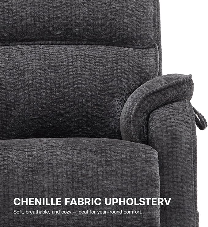 DYNOX Big Man Large-Wide Power Dual Motor Lift Recliners Chairs for Elderly Lay Flat Lift Chair with Infinite Positions, Heat & Massage, Supports 400 LBS(9298,Chenille,Grey)