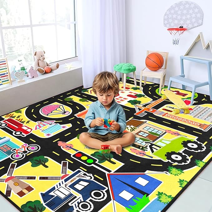 Road Map Carpet for Kids - Kids Rugs for Playroom Car Rugs for Boys Toy Play Mats for Floor City Rug Play Mat, 2. 5x4 Feet