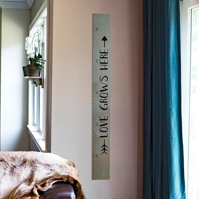 Headwaters Studio Wooden Growth Chart – Kids Height Chart, Wall Measurement for Kids, Height Chart for Wall, Growth Ruler for Children – Tribal Gray (63"x6.7")