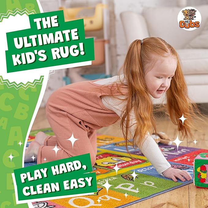 KC Cubs 5x7 ABC Alphabet, Seasons, Months & Days Rug – Educational Play Mat Carpet for Kids, Toddlers, Nursery, Classroom, Playroom, Baby Daycare